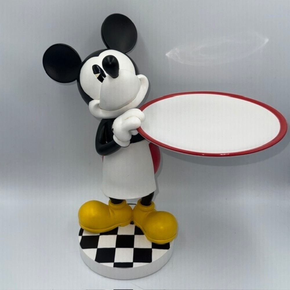 Disney Mickey Mouse Butler Figurine Serving Tray Checkered Base Retro Decor